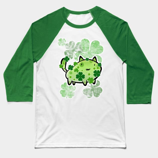 Green Clover Cat Baseball T-Shirt by saradaboru